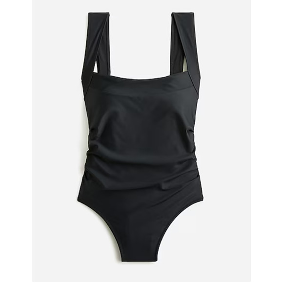 J Crew Ruched Square Neck One Piece Swim Suit 8 Black NWT Beach CA485 J.Crew - Picture 4 of 5